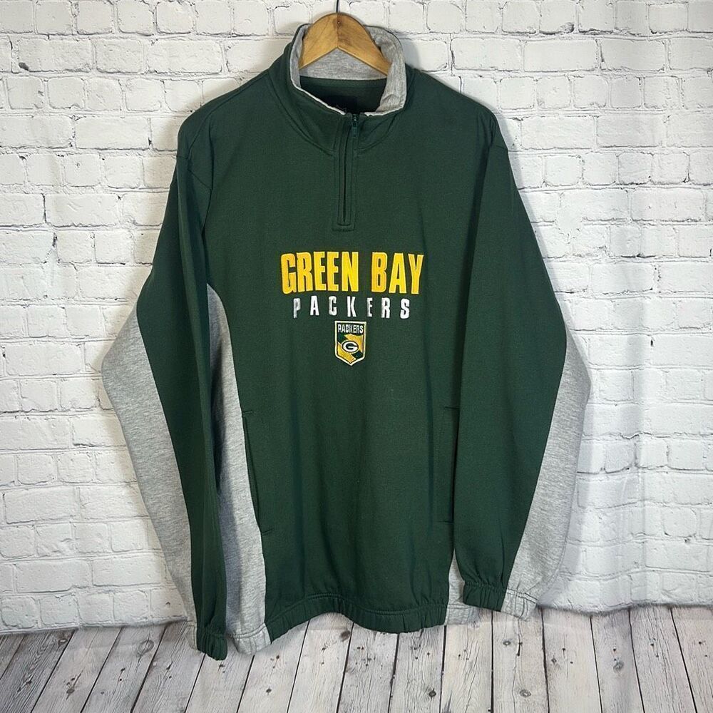 Green Bay Packers Quarter Zip Sweatshirt NFL Mens Green Yellow M Medium Football